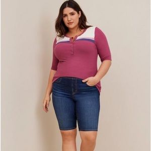 Torrid Size 2 Super Soft Rib Color Block Henley Short Elbow Sleeve Tee NWT